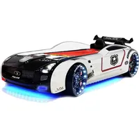 Aileenstore Autobett Kinderbett "Roadster Police" LED Sound Sportsitze Lattenrost Spoiler 90x190 cm