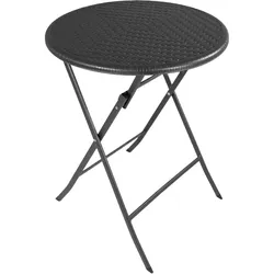 Klapptisch rund, Rattan-Optik, 60 cm, Balkontisch, klappbar Schwarz