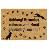 Relaxdays Fußmatte Kokos, Kokosmatte mit Hundemotiv, Türmatte Innen & Außen, Schuhabtreter, Türvorleger 40x60 cm, natur