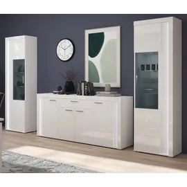 inn.furn Wohnwand Weiß Hochglanz 3-teilig 332 cm mit Soft-Close Sunroof