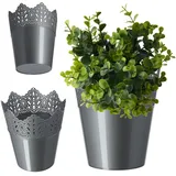 Kadax Spitzen-Blumentopf aus Kunststoff, 12 cm, Niedrig, Silber