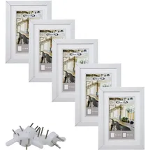 Close Up Bilderrahmen-Set 5 STK. 13x18 cm – Weiß Premium MDF-Rahmen, bruchsichere Acrylglas-Scheibe mit Passepartout, Collage