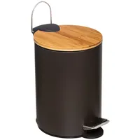 Wellhome - 3-Liter-Treteimer mit Deckel, Bambus, Schwarz