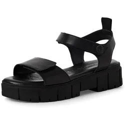 Sandalette TAMARIS, Damen, Gr. 36, schwarz, Leder, modisch, Schuhe, Plateau, Riemchensandale, Sommerschuh mit Klettverschlüssen