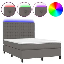 vidaXL Boxspringbett mit Matratze & LED Grau 140x200 cm Kunstleder