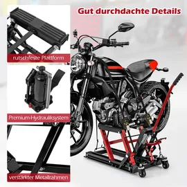 taozhiyy Motorradheber bis 680kg 3-stufig höhenverstellbar, Hydraulische Motorradhebebühne für Motorräder ATVs & Quads Rot