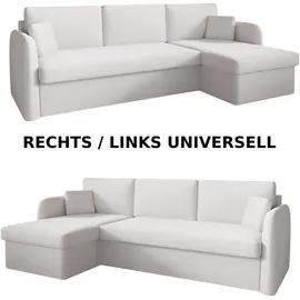 m-punkt Ecksofa NICE Abriamo Boucle Ecru Hell mit Bettfunktion und Bettkasten Bett Sofa Schlafsofa Ottomane Universell Rechts oder Links