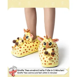 corimori Witizige Plüsch-Hausschuhe Giraffe Theo für Kinder und Erwachsene | Gelb braun orange, EU Einheitsgr. 34-44 | Pantoffeln Slipper Schuhe