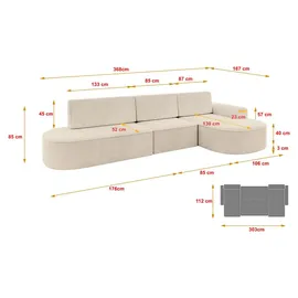 altdecor Eckcouch Cord 5-Sitzer Beige