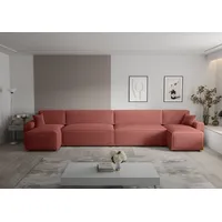 Ecksofa Alvito 2xU BIS, Farbe: Rosa. Material: Kord. A: B: 424 cm,H: 85 cm,Tiefe: 105 cm, Eckcouch, Schlafcouch, Sofa bed, Schlafsofa - Rosa