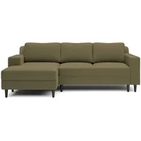 Selsey - Nalika L-förmiges Eckschlafsofa mit Behälter, linksseitiges olivfarbenes hydrophobes Velours