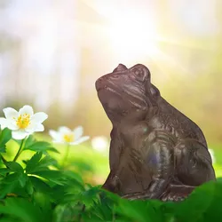 Relaxdays Gartenfigur Frosch, sitzend, aus Gusseisen, antike Optik, wetterfest, Gartendeko, Balkon, Froschfigur, braun