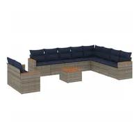 vidaXL 11-teiliges Gartensofa-Set mit Kissen, grau, Polyrattan - Grau