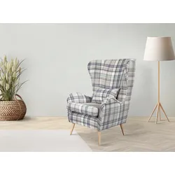 Sessel "Charles Ohrensessel", blau (beige, hellblau), B:78cm H:118cm T:94cm, 100% Polyester, GUIDO MARIA KRETSCHMER HOME & LIVING, Sessel, Ohrensessel, groß und gemütlich in modernem Design