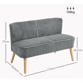 Homcom 2 Sitzer Sofa, Gepolsterte Couch, mit Kordoptik, Holzbeine für Wohnzimmer, | Gr.: onesize