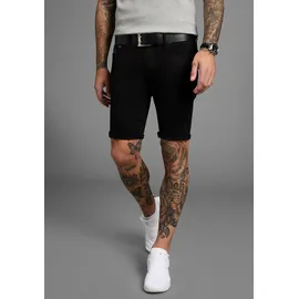 Bruno Banani Jeansshorts BRUNO BANANI "Hutch-Shorts", Herren, Gr. 32, Länge 32, schwarz, Denim/Jeans, Obermaterial: 98% Baumwolle, 2% Elasthan, unifarben, normal kurz, Jeans Jeansshorts, gerade geschnittene kurze Beine, niedrige Leibhöhe