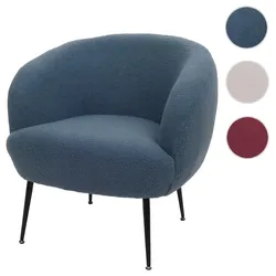 Lounge-Sessel HWC-O37, Cocktail-/Clubsessel Polstersessel Sessel, Stoff/Textil Boucl√© (330g/m¬≤) Metall MVG ~ blau