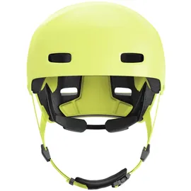 ABUS Fahrradhelm XOXO - Cityhelm im Skater-Look - Helm für Skateboard, Fahrrad, Scooter - mit optimiertem Kinnpolster - für Jugendliche und Erwachsene - Größe S, Mono gelb