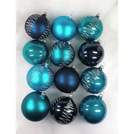 Lichte Thüringer Christbaumschmuck Exclusiv Petrol Mix 8cm Handarbeit Germany 12er Set türkis