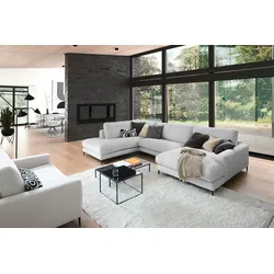 KAWOLA Sofa CARA Wohnlandschaft U-Form Cord hellgrau Longchair rechts