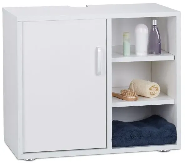 Relaxdays Waschbeckenunterschrank 4 Fächer Weiß,Silber