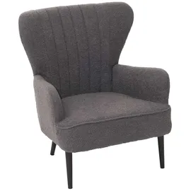 Mendler Lounge-Sessel HWC-K37, Cocktail-/Ohrensessel Polsterstuhl Retro Vintage Stoff Bouclé (600g/m2) Öko-Tex ~ dunkelgrau