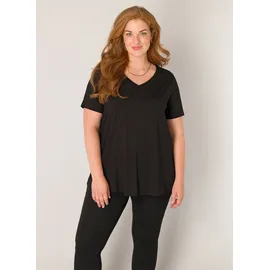 Base Level Curvy "Alba", Damen, Gr. 54 (56), schwarz, Single Jersey, Obermaterial: 94% Viskose, 6% Elasthan, unifarben, figurumspielend hüftlang, V-Ausschnitt, abgesteppt, Shirts T-Shirt, mit V-Ausschnitt, Topseller