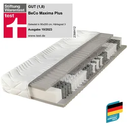 Federkernmatratze Maxima Plus, Beco, 22 cm hoch, von Stiftung Warentest mit `GUT` (1,8) bewertet - Größe: 90 x 200 cm, Härtegrad: H3 (80 kg - 120 kg)