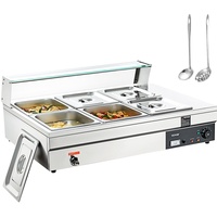 Vevor Edelstahl Buffetwärmer Speisewärmer 1500 W, 6 x 13,2 L Buffetbehälter, 265 x 325 x 150 mm Jede Heizplatte Verwendbar, inkl. Glasdeckel & Ablaufhahn & Trockenbrennanzeige, für Kantine, Café usw.