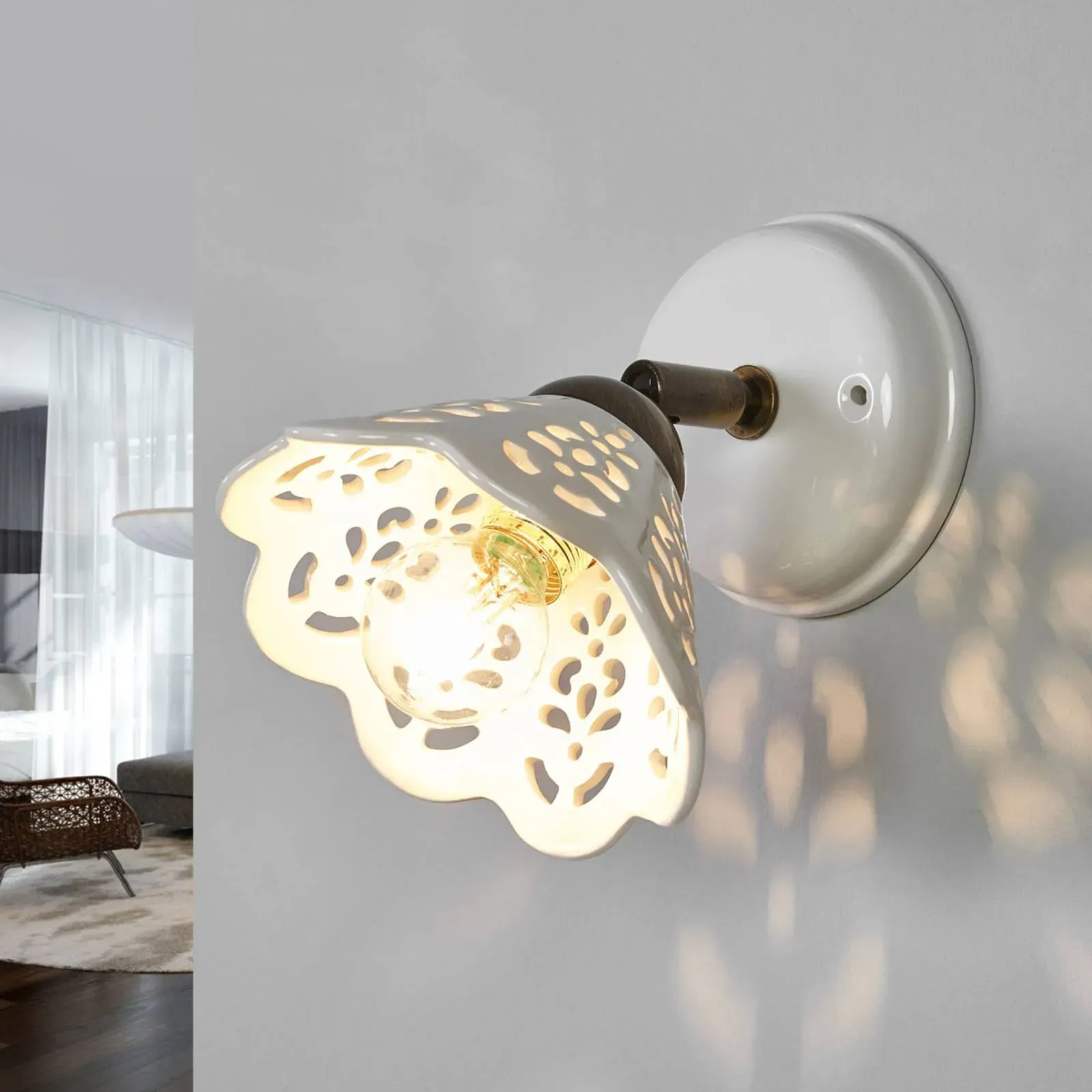 Ceramiche Wandlampe PORTICO, dimmbar, weiß / opal, für Wohn- / Esszimmer, Keramik, Landhaus / Rustikal, Wandleuchte, Wandlampe Innen - 14 cm - 14 cm - 20 cm