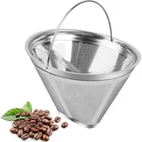 Katmerio Kaffeefilter Edelstahl, Wiederverwendbar, Kaffee Dauerfilter mit Griff, Waschbar, Kaffeefilter für 1-4 Tassen, 800 Mesh, Ideal für Kaffeemaschinen mit 120 mm Anschluss