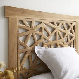 Tikamoon Kopfteil für Bett Bettkopfteil Doppelbett eckig 210 200 Teak Massiv Massivholz
