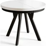 Runder Esszimmertisch EVO, ausziehbarer Tisch Durchmesser: 80 cm bis 130 cm, Wohnzimmertisch Farbe: Weiß, mit Stabile Beine in Farbe Schwarz - Weiß/Schwarz