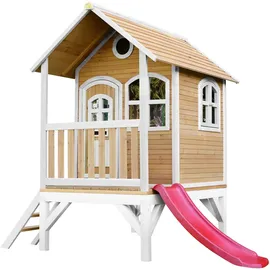AXI Spielhaus TOM mit Rutsche und Veranda, Holz braun/weiß - Rutsche rot