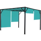 Mendler Pergola Baia, Garten Pavillon Terrassenüberdachung, stabiles 6cm-Stahl-Gestell + Schiebedach türkis-blau 3x3m