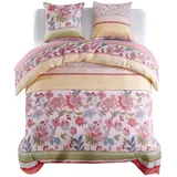 vidaXL Bettwäsche-Set Blumen/Streifen Rosa 200x220/80x80 cm