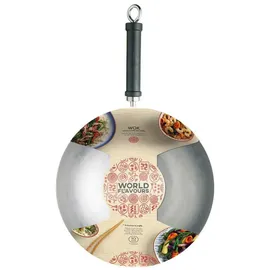 KitchenCraft World of Flavours Unbeschichteter Wok für Induktionsherd, Chinesisches Design, 30 cm, Schwarz