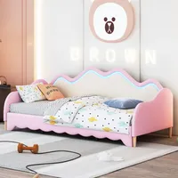 Polsterbett Kinderbett 90(180)x190 cm (Ohne Matratze) mit LED-Beleuchtung 2-in-1 Multifunktions-Schlafsofa aus Kunstleder mit Lattenrost Rosa - Rosa