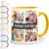 SpecialMe® Tasse personalisiert Fotocollage Fototasse mit bis zu 5 Fotos persönliches Geschenk Kaffeetasse mit Bild selbst gestalten weiss-innen-gelb standard