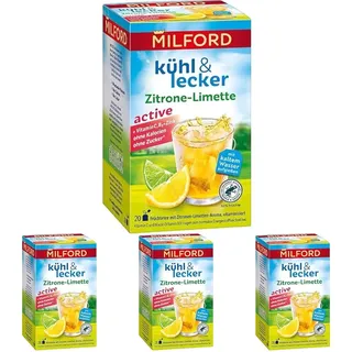 Milford kühl & lecker Active Zitrone-Limette | Echter Früchtetee | Mit Vitamin C | Vitamin B3 und Zink | 50 g (Packung mit 4)