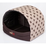 millybo Hundehütte Hundehöhle Hundebett Hundehaus S-XL (R3 (55 x 43 cm), beige mit Muster (Pfötchen))