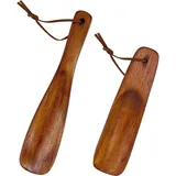 luckaide Schuhlöffel, 2 Stück Schuhanzieher Klein, 19cm/15.5cm Schuhlöffel Holz Kurz, Schuhlöffel mit Hängendem Seil, Schuhanzieher, Shoehorn für Herren, Damen, Kinder, Senioren