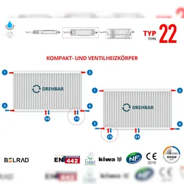 Stelrad Universalheizkörper 600 x 1600 mm 2771 W weiß Mittelventil
