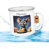 Druckerino Emaille Tasse für Kinder mit Namen personalisiert Geschenk personalisiert Namenstasse Tiere Geschenk mit Name Kinder Kindertasse mit Namen für den Kindergarten 300 ml (Maus)