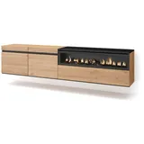 SKRAUT HOME TV-Schrank 200x45x35 cm Schwarz/Eiche Lowboard