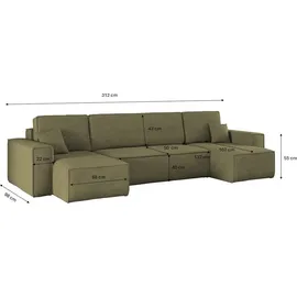 Kaiser Möbel Ecksofa mit schlaffunktion und bettkasten, Sofa U-form, Couch U-form BEST Cord Olive