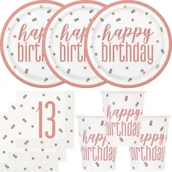 13. Geburtstag Partyset Einweggeschirr roségold 48 tlg. Partygeschirr Teller Becher Servietten