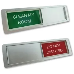 CombiCraft Schiebeschild "Clean my room-Do not disturb" in einem silberfarbenen Kunststoffschiebeprofil ca. 178x50mm