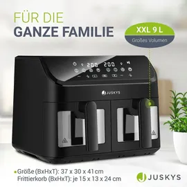 Juskys Heißluftfritteuse 9 L - 2 Kammern, Smart Finish, beschichtet