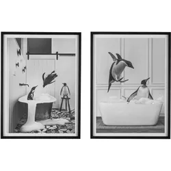 Creativ home Bild mit Rahmen »Leinwandbild Pinguine in Badewanne«, (2 St.), mit Rahmen Creativ home Farbe Rahmen: schwarz + Farbe Bild(er): bunt